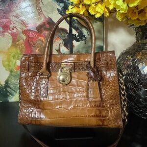Michael Kors Brown Crocodile-Embossed Satchel